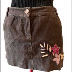 Seven 7 Straight short skirt in brown corduroy with floral embroidery - Size: 27